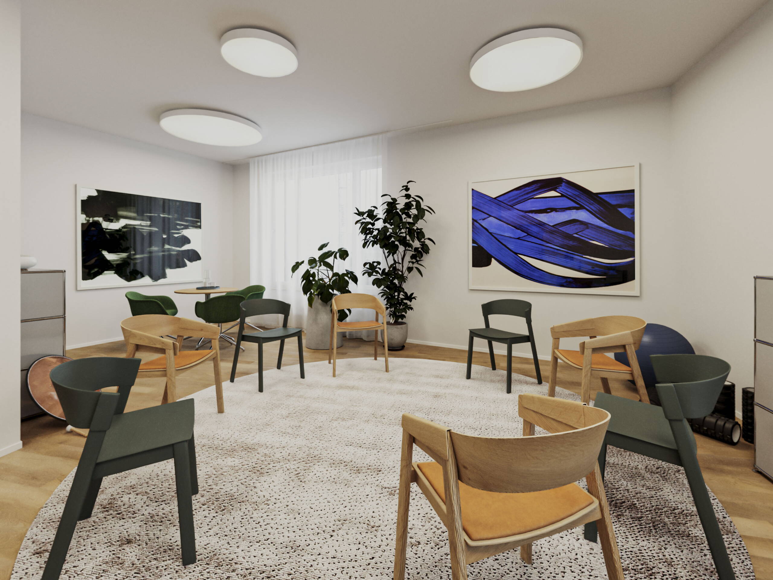 vitaone Klinik, Gruppenraum, Stühle stehen im Kreis