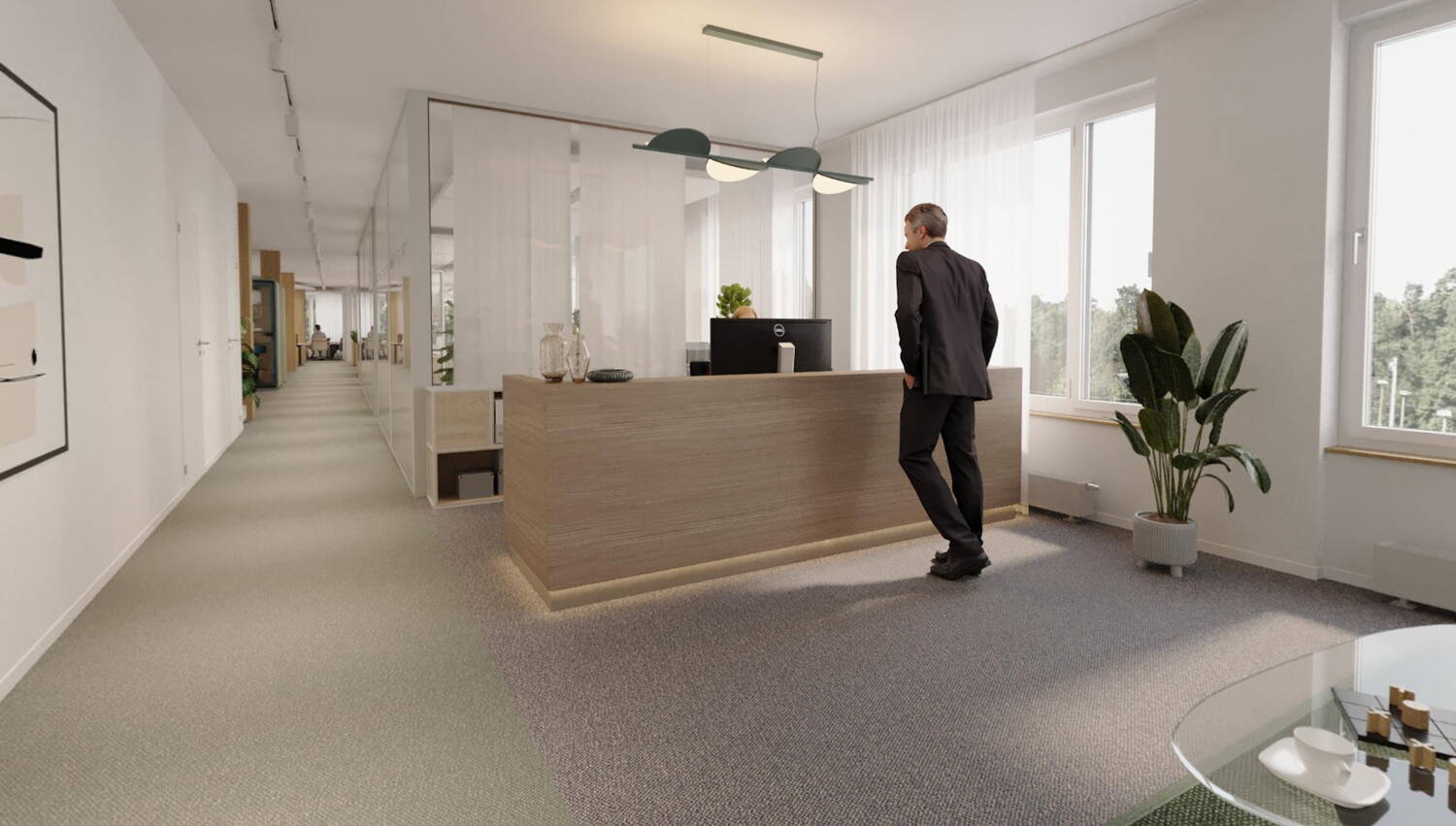 VitaOne Büro Empfang, Mann am Desk